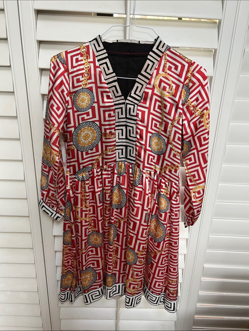 Bold Red Geometric & Medallion Print Dress
